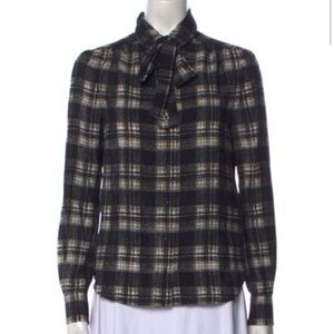 Saint Laurent Black and Cream Plaid Blouse